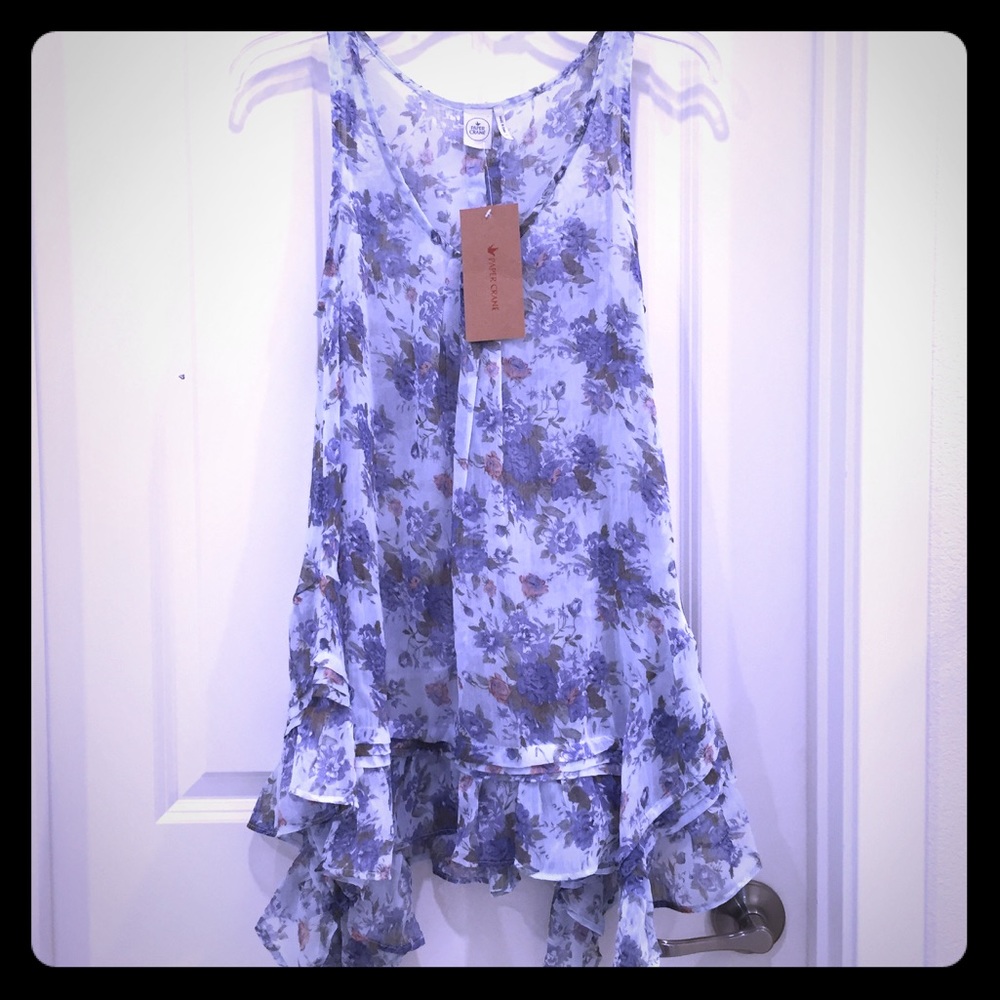 NWT Paper Crane Blue Flower Tank a SZ S